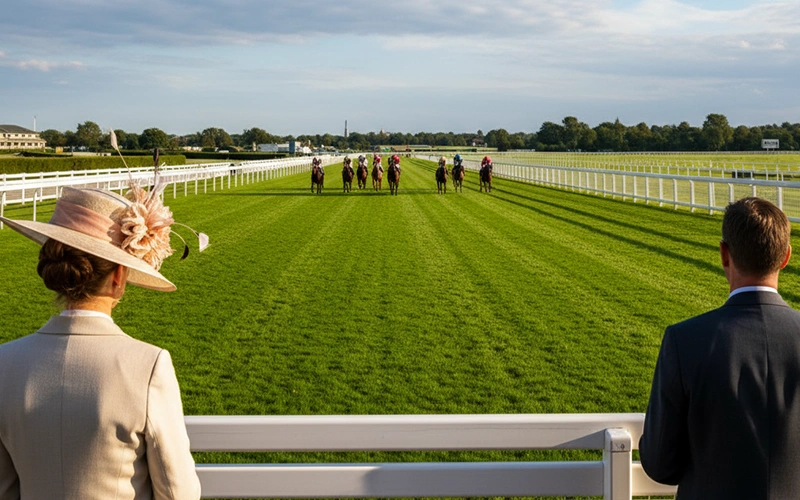 Elegante Rennbahn mit Publikum bei einem internationalen Galopprennen