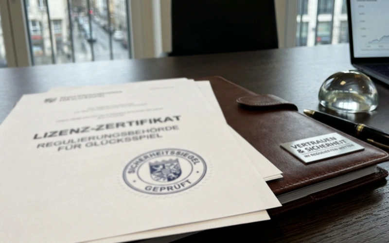 Sicherheitszertifikat und Lizenzplakette für Glücksspielanbieter