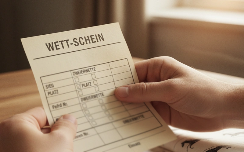 Übersicht verschiedener Pferdewetten-Optionen auf einem Wettschein