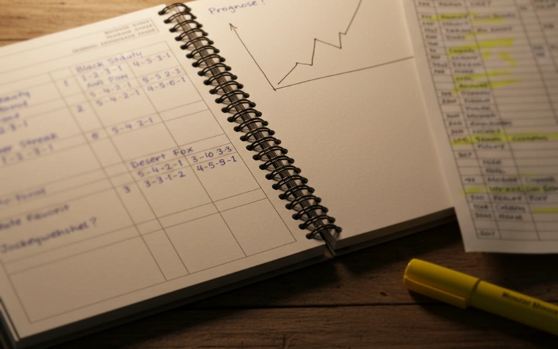 Detaillierte Formanalyse mit Notizen und Leistungsdaten von Rennpferden